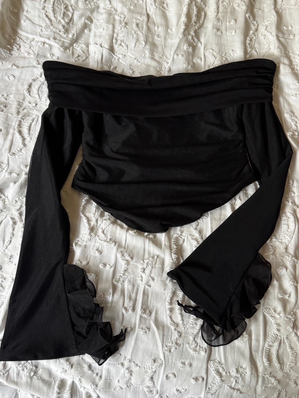 Off-Shoulder Black Top BABYBOO with Ruffles S